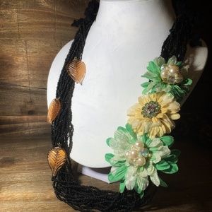Fabric Floral Statement Necklace